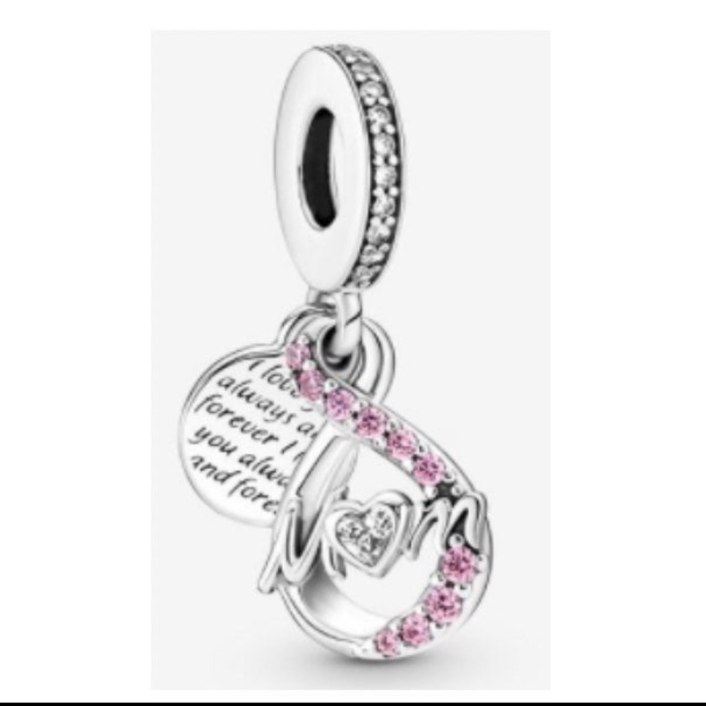 Pandora MOM Whit Pink CZ Dangle Charm Charm